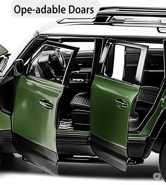 "Realistic RC Defender Diecast Model Car – Remote Control, Metal Body, Smoke Effect, Lights & Doors That Open!"