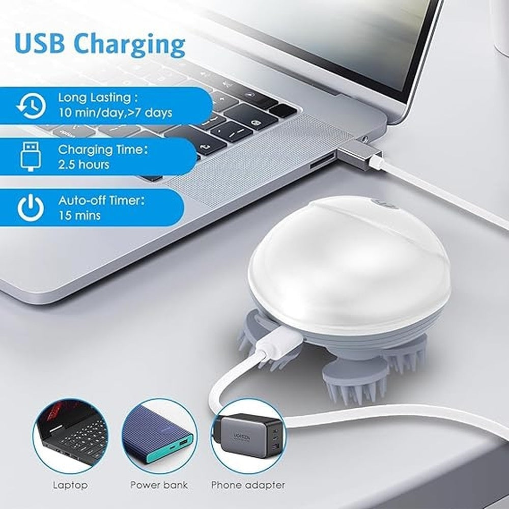 Head Massager, Scalp Massager for Hair Growth, 360 Degree Rotation, Detachable Heads, Kneading Massage Therapy, White