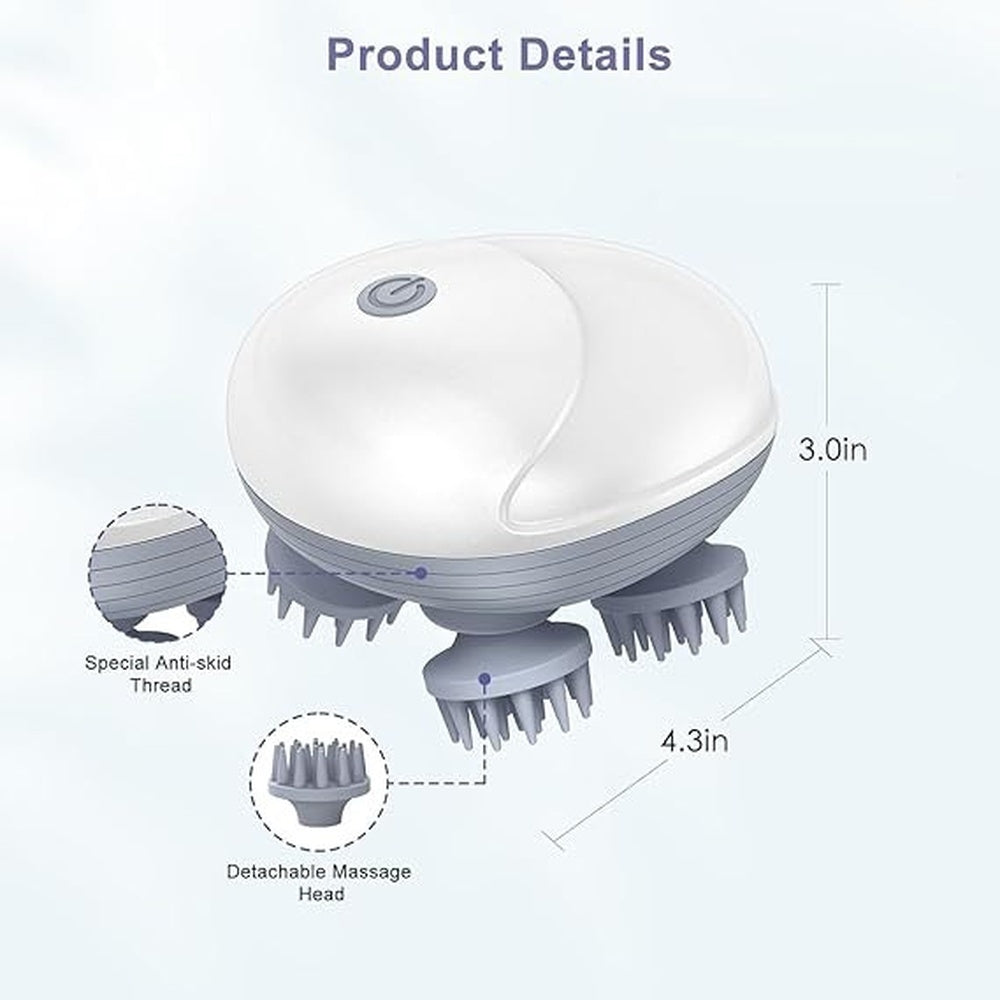 Head Massager, Scalp Massager for Hair Growth, 360 Degree Rotation, Detachable Heads, Kneading Massage Therapy, White