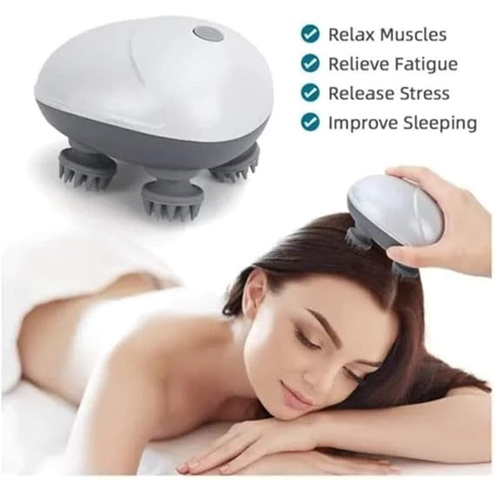 Head Massager, Scalp Massager for Hair Growth, 360 Degree Rotation, Detachable Heads, Kneading Massage Therapy, White