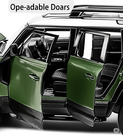 "Realistic RC Defender Diecast Model Car – Remote Control, Metal Body, Smoke Effect, Lights & Doors That Open!"