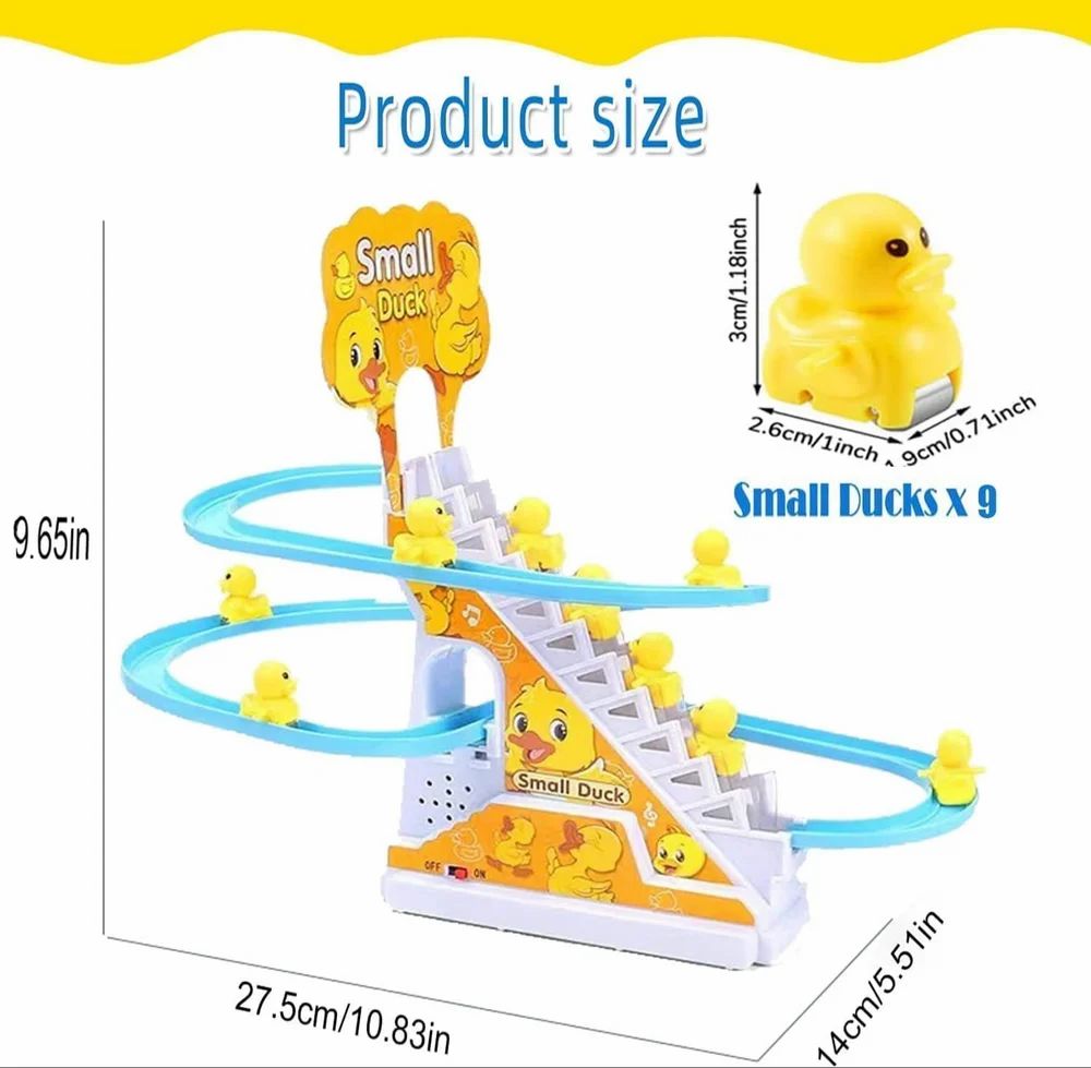 Duck Slide Toy Set, Automatic Stair-Climbing Ducklings Race Track Set with Lights and Music